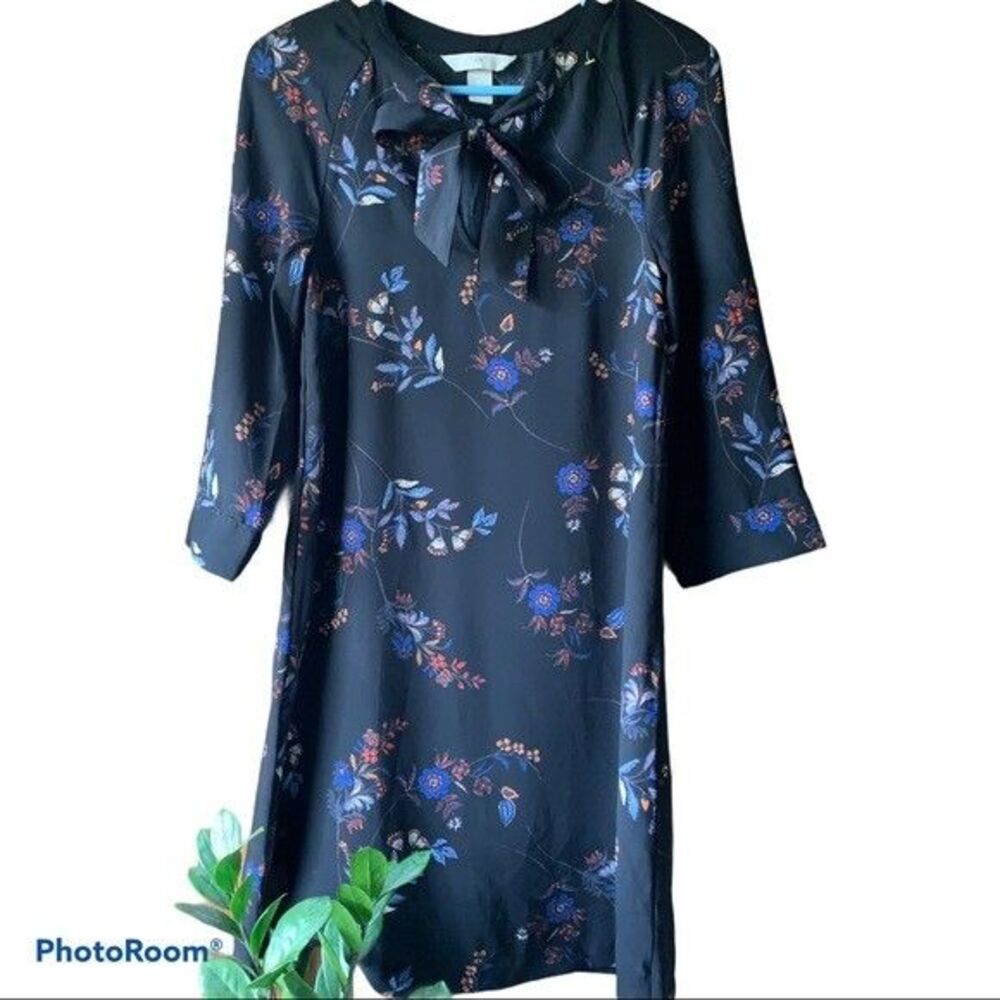 H&M Front Tie Floral Print Mini Shift Dress Women Size 0